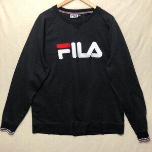 FILA Sweatshirt Mens XXL Black Crewneck Embroidered Large Logo Retro Pullover